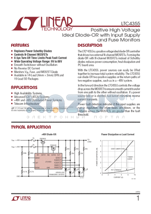 LTC4355CDE-TRPBF datasheet - Positive High Voltage Ideal Diode-OR with Input Supply and Fuse Monitors