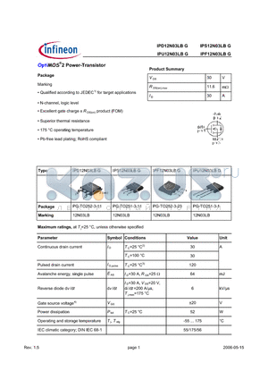 IPD12N03LBG datasheet - OptiMOS^2 Power-Transistor