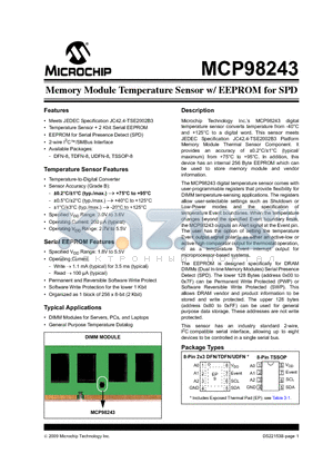 MCP98243T-BE/MC datasheet - Memory Module Temperature Sensor w/ EEPROM for SPD