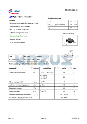 IPD30N06S2L-23 datasheet - OptiMOS Power-Transistor