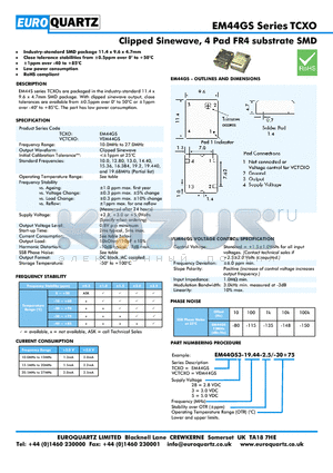 EM44GS3-32.768K-2.5-30 datasheet - Clipped Sinewave, 4 Pad FR4 substrate SMD