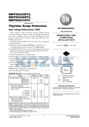 MMT05A230T3G datasheet - Thyristor Surge Protectors High Voltage Bidirectional TSPD