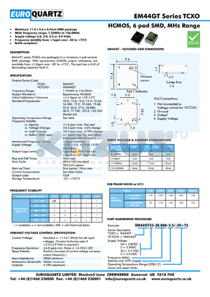 EM44GT datasheet - HCMOS, 6 pad SMD, MHz Range