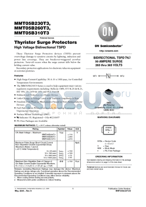MMT05B230T3 datasheet - Thyristor Surge Protectors High Voltage Bidirectional TSPD