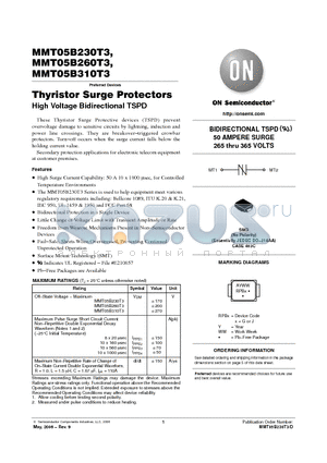 MMT05B230T3_06 datasheet - Thyristor Surge Protectors High Voltage Bidirectional TSPD