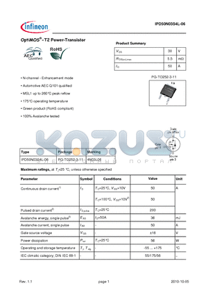 IPD50N03S4L-06_10 datasheet - OptiMOS-T2 Power-Transistor