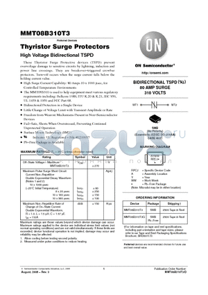 MMT08B310T3 datasheet - Thyristor Surge Protectors High Voltage Bidirectional TSPD