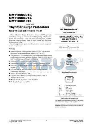 MMT10B230T3 datasheet - Thyristor Surge Protectors High Voltage Bidirectional TSPD