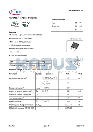 IPD50N06S3L-06 datasheet - OptiMOS-T Power-Transistor