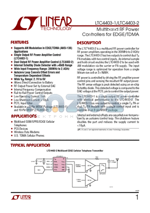 LTC4403-2 datasheet - Multiband RF Power Controllers for EDGE/TDMA