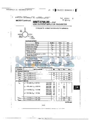 MMT3798 datasheet - LOW CURRENT AMPLIFIERTRANSISTOR