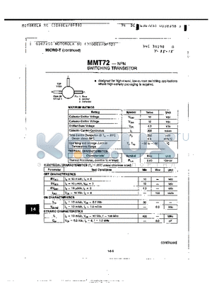 MMT72 datasheet - NPN SWITCHING TRANSISTOR