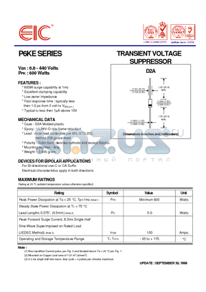 P6KE200A datasheet - TRANSIENT VOLTAGE SUPPRESSOR