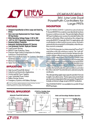 LTC4416EMS-1 datasheet - 36V, Low Loss Dual PowerPath Controllers for Large PFETs