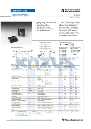 PT78NR105V datasheet - 1 Amp Plus to Minus Voltage Integrated Switching Regulator