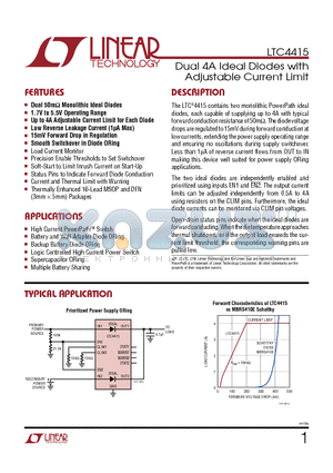 LTC4425 datasheet - Dual 4A Ideal Diodes with Adjustable Current Limit