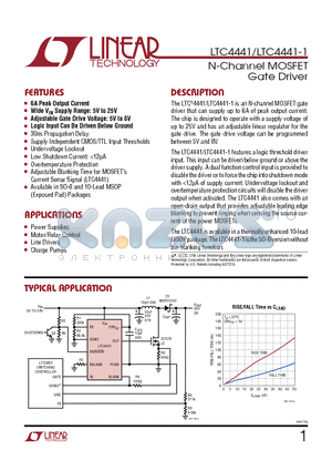 LTC4440 datasheet - N-Channel MOSFET Gate Driver Available in SO-8 and 10-Lead MSOP