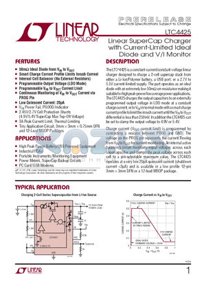 LTC4425IMSEPBF datasheet - Linear SuperCap Charger with Current-Limited Ideal Diode and V/I Monitor