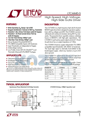 LTC4440ES6-5 datasheet - High Speed, High Voltage, High Side Gate Driver