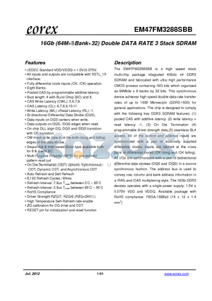 EM47FM3288SBB-125 datasheet - 16Gb (64M8Bank32) Double DATA RATE 3 Stack SDRAM