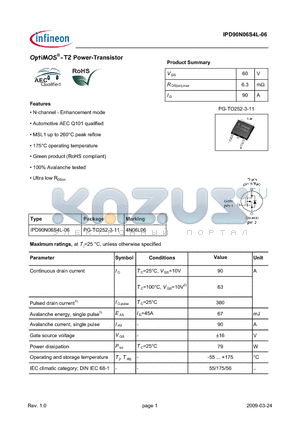 IPD90N06S4L-06 datasheet - OptiMOS-T2 Power-Transistor