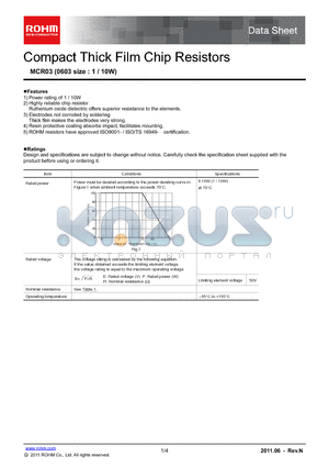 MCR03PZPIDD datasheet - Compact Thick Film Chip Resistors