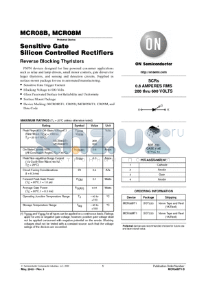 MCR08MT1 datasheet - SENSITIVE GATE SILICON CONTROLLED RECTIFIERS
