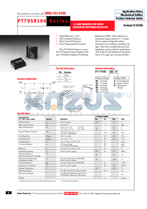 PT78SR115V datasheet - -1.5 AMP NEGATIVE STEP-DOWN INTEGRATED SWITCHING REGULATOR