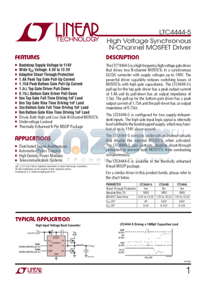 LTC4444EMS8E-5-TRPBF datasheet - High Voltage Synchronous N-Channel MOSFET Driver