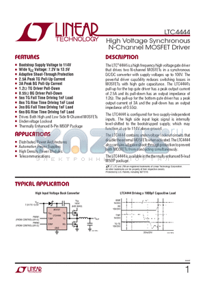 LTC4444EMS8E-TRPBF datasheet - High Voltage Synchronous N-Channel MOSFET Driver