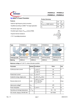 IPF09N03LA datasheet - OptiMOS 2 Power-Transistor