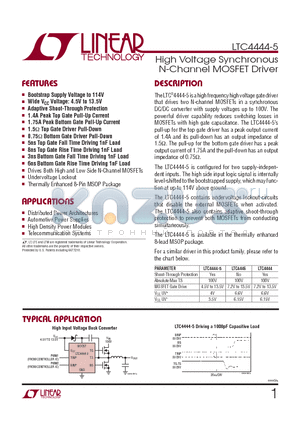 LTC4444IMS8E-5-TRPBF datasheet - High Voltage Synchronous N-Channel MOSFET Driver