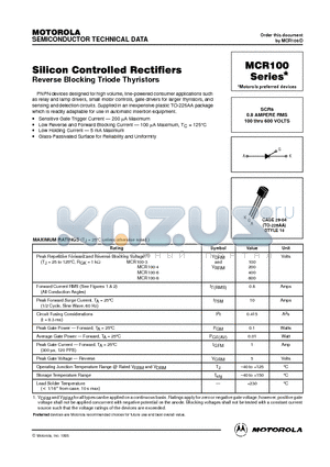 MCR100 datasheet - Silicon Controlled Rectifiers(Reverse Blocking Triode Thyristors)