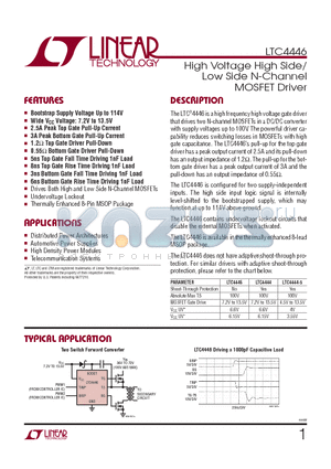 LTC4446IMS8E-PBF datasheet - High Voltage High Side/Low Side N-Channel MOSFET Driver