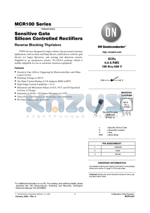MCR100-003G datasheet - Sensitive Gate Silicon Controlled Rectifiers