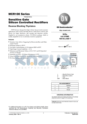 MCR100-006 datasheet - Sensitive Gate Silicon Controlled Rectifiers