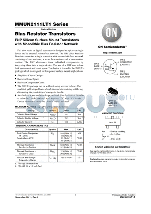 MMUN2111LT1 datasheet - PNP SILICON BIAS RESISTOR TRANSISTOR
