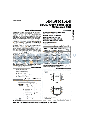 MAX543AEJA datasheet - CMOS, 12-Bit, Seral-Input Multiplying DAC