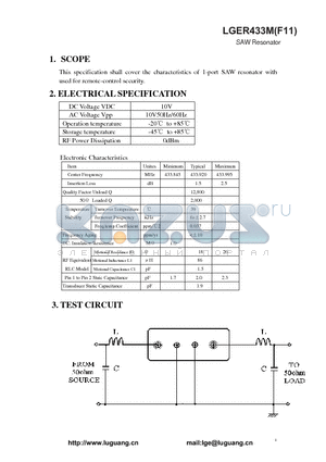 LGER433MF11 datasheet - SAW Resonator