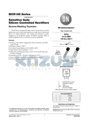 MCR100-4G datasheet - Sensitive Gate Silicon Controlled Rectifiers Reverse Blocking Thyristors