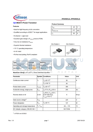 IPI04N03LA datasheet - OptiMOS^2 Power-Transistor