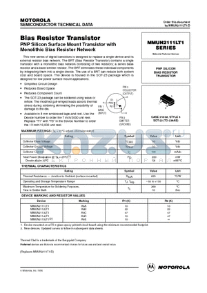 MMUN2114LT1 datasheet - PNP SILICON BIAS RESISTOR TRANSISTOR