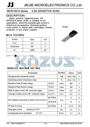 MCR100-6 datasheet - 0.8A SENSITIVE SCRs