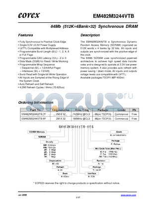 EM481M3244VTA-75FE datasheet - 64Mb (512K4Bank32) Synchronous DRAM