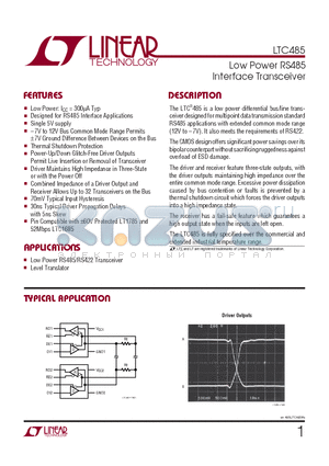 LTC485IS8 datasheet - Low Power RS485 Interface Transceiver