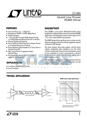 LTC486I datasheet - Quad Low Power RS485 Driver