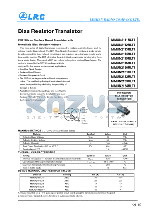 MMUN2133 datasheet - Bias Resistor Transistor
