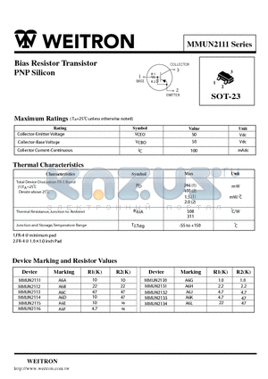MMUN2133 datasheet - Bias Resistor Transistor PNP Silicon