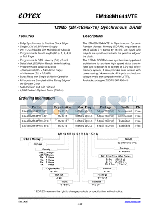 EM482M1644VTE-75FE datasheet - 128Mb (2M4Bank16) Synchronous DRAM