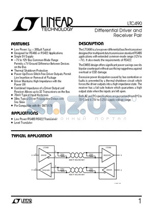 LTC490IN8 datasheet - Differential Driver and Receiver Pair